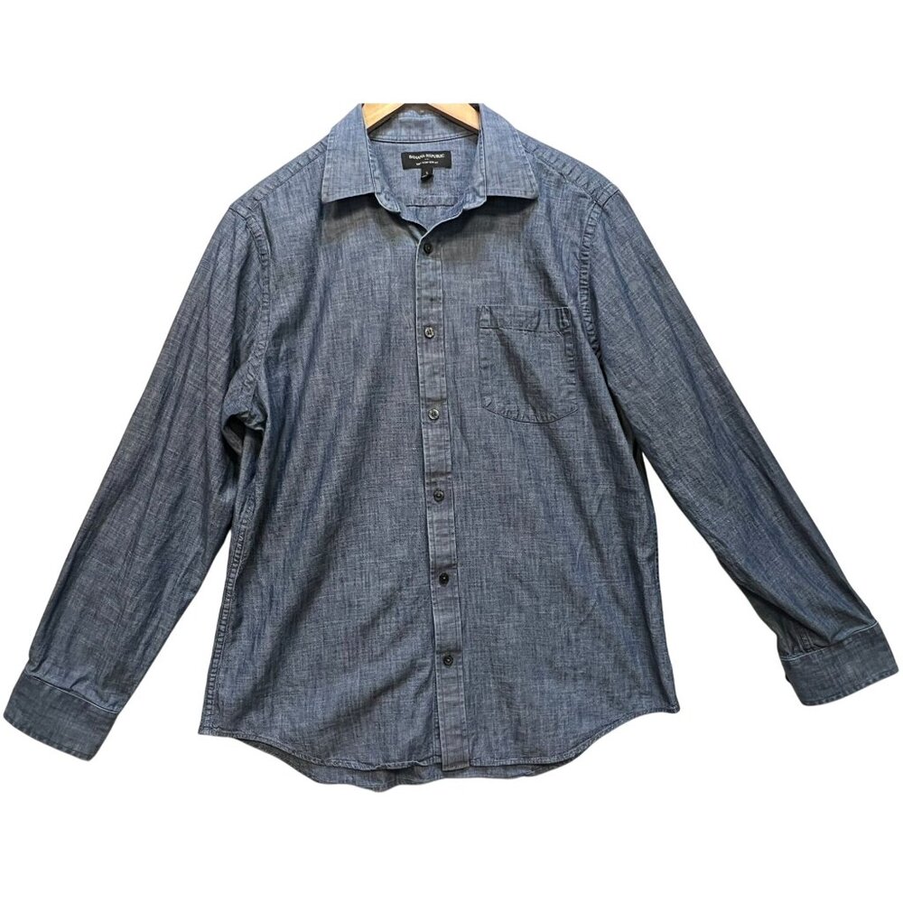 Banana Republic Men's Soft Wash Slim Fit Chambray Shirt Button Up Size L Blue